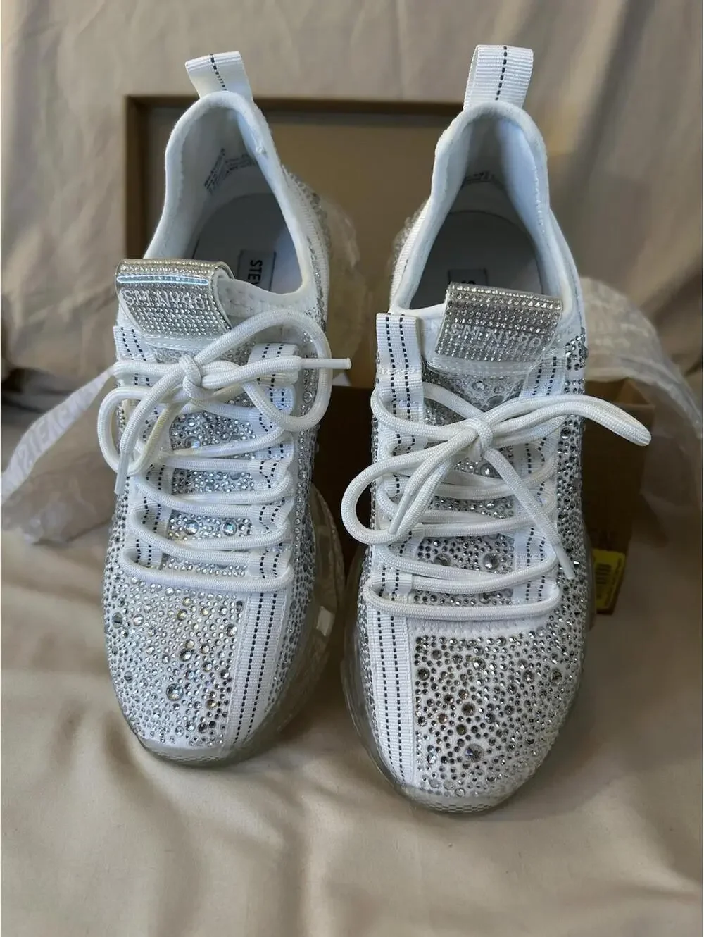 Steve Madden Maxima-R White Rhinestone Fashion Slip On Sneaker - Picture 11 of 13